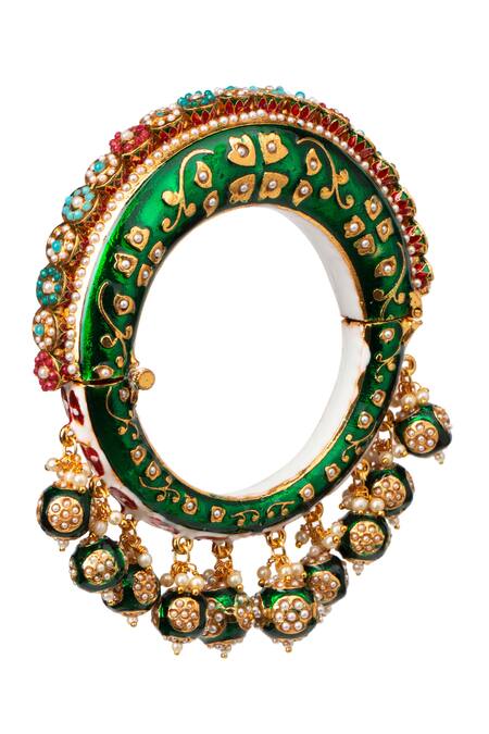 Shop Tizora Gold Plated Stones, Metallic Handcrafted Rajwada Meenakari Kundan Pacheli Bangle at Aza Fashions Shop_Tizora_Gold Plated Stones, Metallic Handcrafted Rajwada Meenakari Kundan Pacheli Bangle _at_Aza_Fashions
