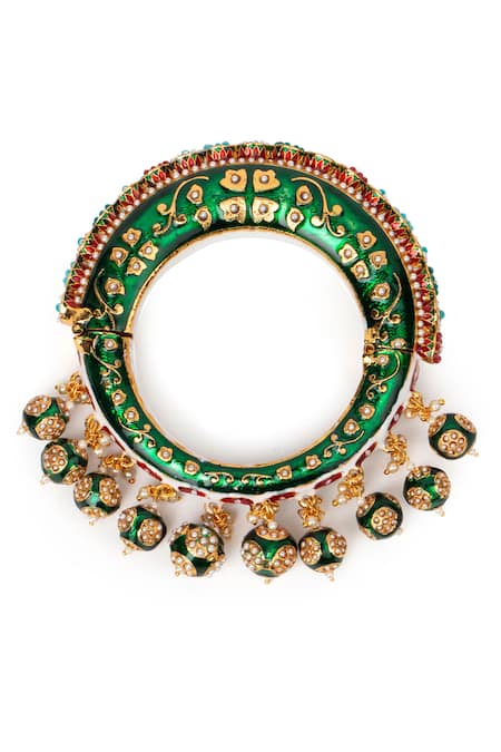Tizora Gold Plated Stones, Metallic Handcrafted Rajwada Meenakari Kundan Pacheli Bangle Online at Aza Fashions Tizora_Gold Plated Stones, Metallic Handcrafted Rajwada Meenakari Kundan Pacheli Bangle _Online_at_Aza_Fashions