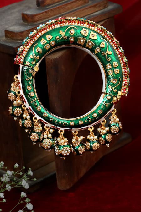 Buy Tizora Gold Plated Stones, Metallic Handcrafted Rajwada Meenakari Kundan Pacheli Bangle Online at Aza Fashions Buy_Tizora_Gold Plated Stones, Metallic Handcrafted Rajwada Meenakari Kundan Pacheli Bangle _Online_at_Aza_Fashions