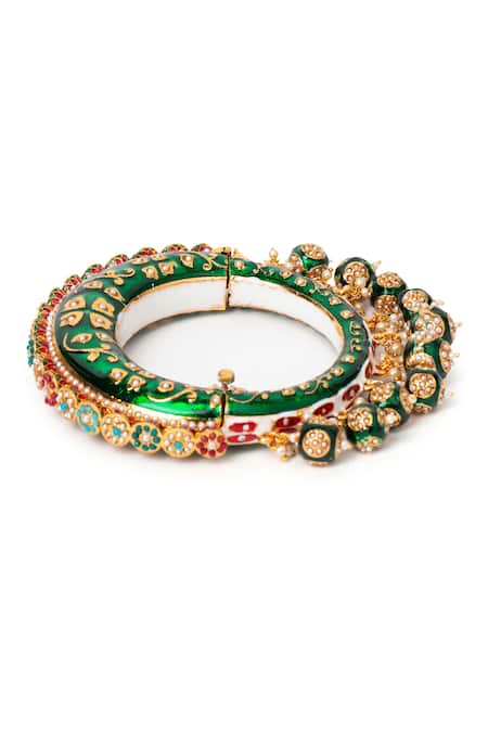 Shop Tizora Gold Plated Stones, Metallic Handcrafted Rajwada Meenakari Kundan Pacheli Bangle Online at Aza Fashions Shop_Tizora_Gold Plated Stones, Metallic Handcrafted Rajwada Meenakari Kundan Pacheli Bangle _Online_at_Aza_Fashions