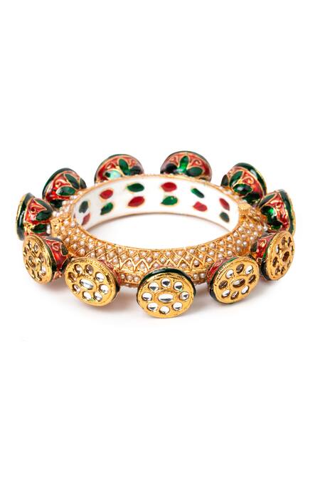 Tizora_Gold Plated Stones, Metallic Handcrafted Rajwada Meenakari Kundan Pacheli Bangle _Online_at_Aza_Fashions
