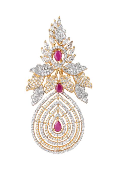 Buy_Tizora_Gold Plated Fabric Flowers, Diamonds Crystal Teardrop Danglers_Online_at_Aza_Fashions