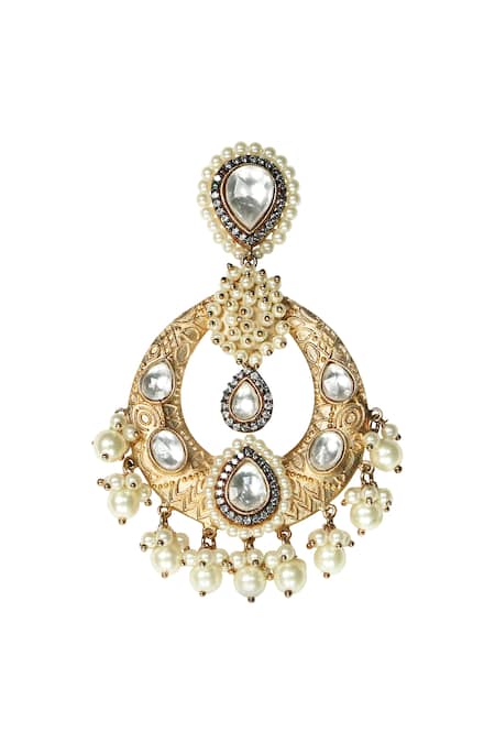 Tizora Gold Plated Pearls, Gota Patti Kundan Bead Drop Danglers Online at Aza Fashions Tizora_Gold Plated Pearls, Gota Patti Kundan Bead Drop Danglers _Online_at_Aza_Fashions