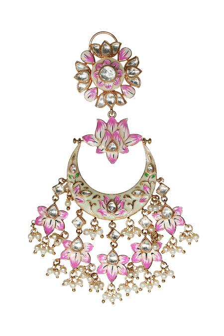 Tizora Gold Plated Pearls Handcrafted Bikaneri Kundan Meenakari Chandbalis Online at Aza Fashions Tizora_Gold Plated Pearls Handcrafted Bikaneri Kundan Meenakari Chandbalis _Online_at_Aza_Fashions