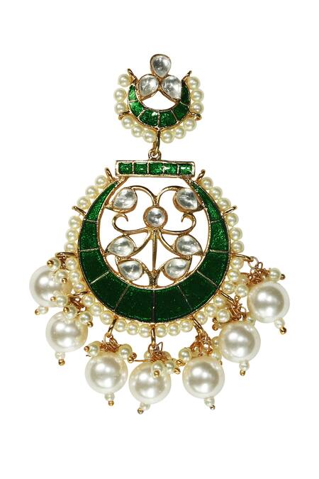 Tizora Gold Plated Pearls, Metallic Thread, Handcrafted Kundan Meenakari Chandbalis Online at Aza Fashions Tizora_Gold Plated Pearls, Metallic Thread, Handcrafted Kundan Meenakari Chandbalis _Online_at_Aza_Fashions