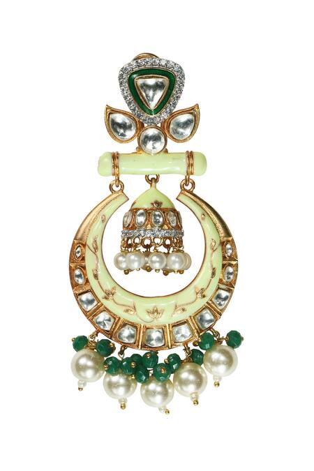 Tizora Gold Plated Pearls, Metallic Thread, Zari Kundan Meenakari Chandbalis Online at Aza Fashions Tizora_Gold Plated Pearls, Metallic Thread, Zari Kundan Meenakari Chandbalis _Online_at_Aza_Fashions