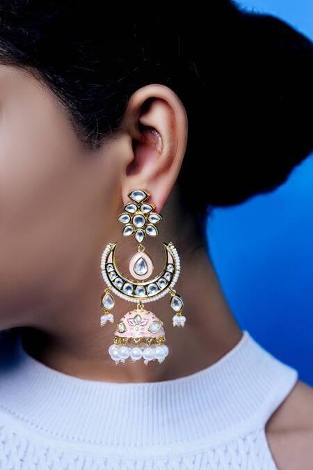 Buy_Tizora_Gold Plated Pearls, Diamonds Kundan Bead Drop Chandbalis _Online_at_Aza_Fashions