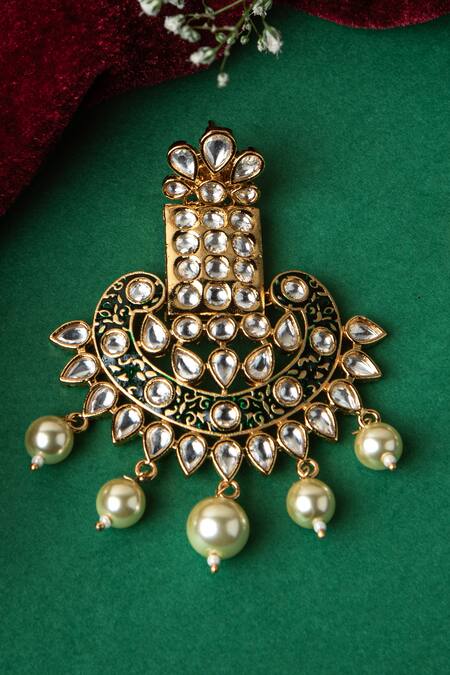 Tizora Gold Plated Pearls, Diamonds Enamelled Kundan Danglers Online at Aza Fashions Tizora_Gold Plated Pearls, Diamonds Enamelled Kundan Danglers _Online_at_Aza_Fashions