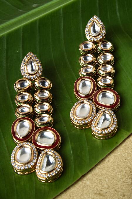 Tizora Gold Plated Diamonds, Zari Kundan Danglers Online at Aza Fashions Tizora_Gold Plated Diamonds, Zari Kundan Danglers _Online_at_Aza_Fashions