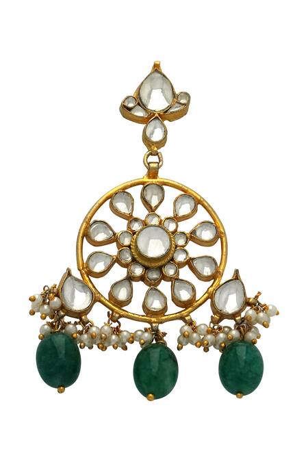 Buy Tizora Gold Plated Pearls, Diamonds, Stones Kundan Drop Danglers Online at Aza Fashions Buy_Tizora_Gold Plated Pearls, Diamonds, Stones Kundan Drop Danglers _Online_at_Aza_Fashions