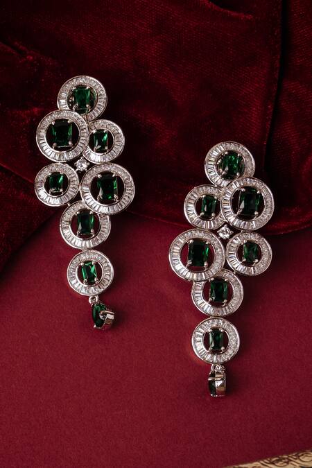 Tizora_White Diamonds, Stones Studded Danglers_Online_at_Aza_Fashions