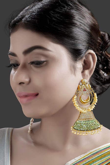 Tizora Gold Plated Beads, Embroidery Chandbali Danglers 