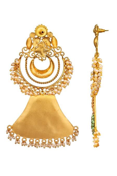 Tizora Gold Plated Beads, Embroidery Chandbali Danglers Online at Aza Fashions Tizora_Gold Plated Beads, Embroidery Chandbali Danglers _Online_at_Aza_Fashions