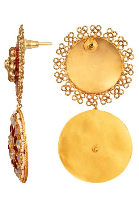 Tizora Gold Plated Metallic Thread, Stones Meenakari Kundan Danglers Online at Aza Fashions Tizora_Gold Plated Metallic Thread, Stones Meenakari Kundan Danglers _Online_at_Aza_Fashions