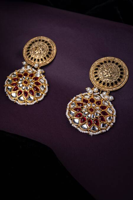 Buy Tizora Gold Plated Metallic Thread, Stones Meenakari Kundan Danglers Online at Aza Fashions Buy_Tizora_Gold Plated Metallic Thread, Stones Meenakari Kundan Danglers _Online_at_Aza_Fashions