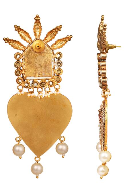 Tizora Gold Plated Beads, Embroidery Antique Handcrafted Danglers Online at Aza Fashions Tizora_Gold Plated Beads, Embroidery Antique Handcrafted Danglers _Online_at_Aza_Fashions