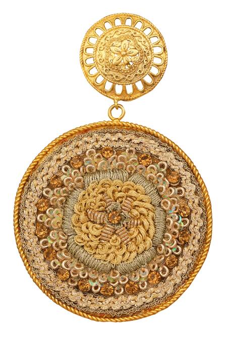 Tizora_Gold Plated Embroidery, Zari Hand Danglers _at_Aza_Fashions