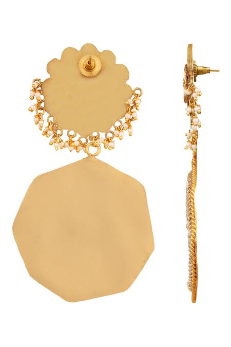 Tizora Gold Plated Metallic Thread Meenakari Floral Danglers Online at Aza Fashions Tizora_Gold Plated Metallic Thread Meenakari Floral Danglers _Online_at_Aza_Fashions