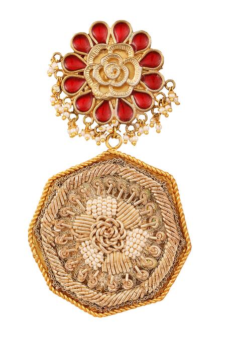 Tizora Gold Plated Metallic Thread Meenakari Floral Danglers at Aza Fashions Tizora_Gold Plated Metallic Thread Meenakari Floral Danglers _at_Aza_Fashions