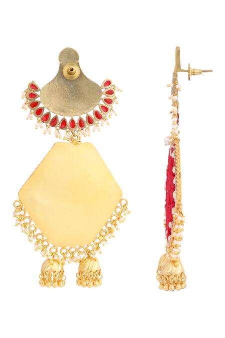 Tizora_Gold Plated Beads, Zari, Embroidery Jhumka Danglers _Online_at_Aza_Fashions