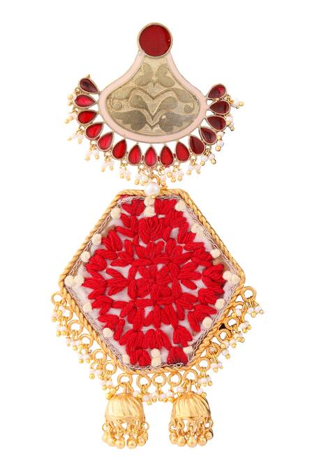 Shop_Tizora_Gold Plated Beads, Zari, Embroidery Jhumka Danglers _Online_at_Aza_Fashions