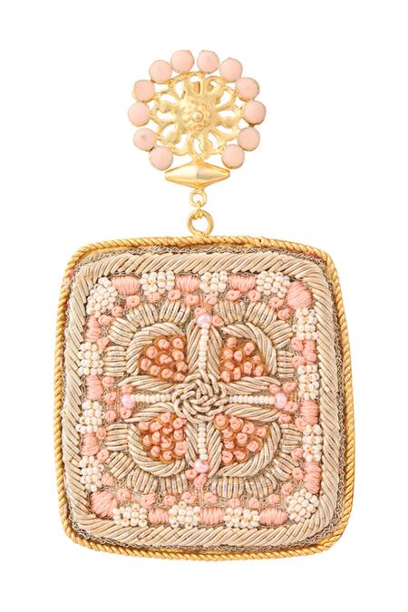 Tizora Gold Plated Embroidery, Beads Dangler Earrings at Aza Fashions Tizora_Gold Plated Embroidery, Beads Dangler Earrings _at_Aza_Fashions