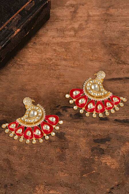 Tizora Gold Plated Metallic Thread, Diamonds Peacock Shape Stud Earrings Online at Aza Fashions Tizora_Gold Plated Metallic Thread, Diamonds Peacock Shape Stud Earrings _Online_at_Aza_Fashions