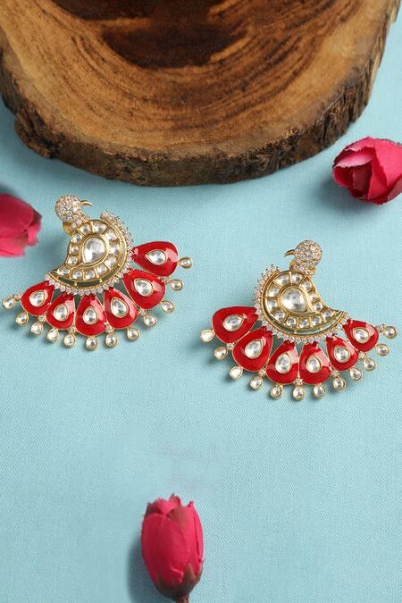 Buy Tizora Gold Plated Metallic Thread, Diamonds Peacock Shape Stud Earrings Online at Aza Fashions Buy_Tizora_Gold Plated Metallic Thread, Diamonds Peacock Shape Stud Earrings _Online_at_Aza_Fashions