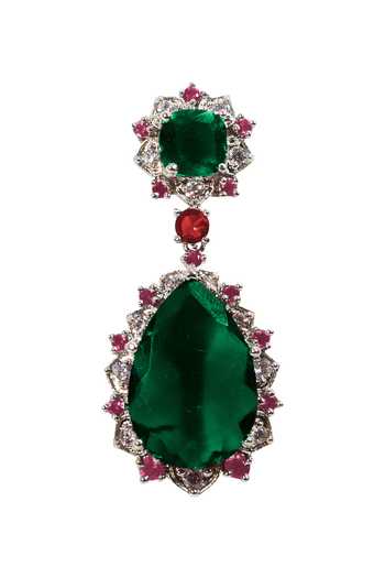 Tizora_Green Stone And Faux Diamonds Embellished Cocktail Earrings_Online_at_Aza_Fashions