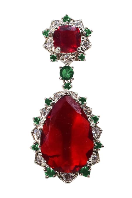 Tizora Red Stones Embellished Cocktail Earrings Online at Aza Fashions Tizora_Red Stones Embellished Cocktail Earrings _Online_at_Aza_Fashions