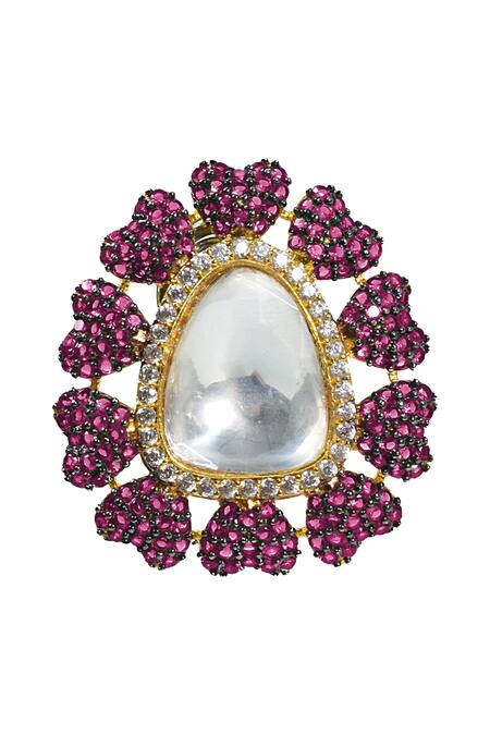 Tizora_Red Diamonds, Stones Kundan Stud Earrings _Online_at_Aza_Fashions