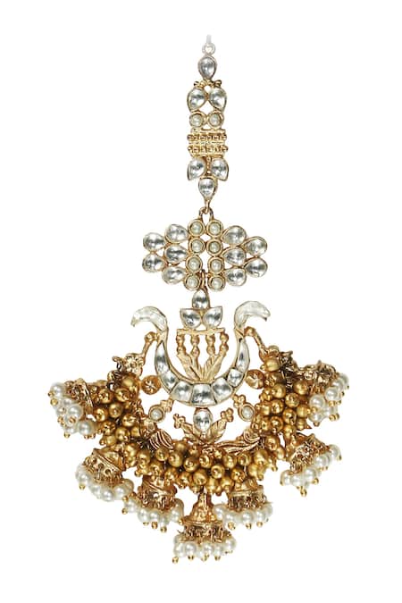 Shop Tizora Gold Plated Kundan Maangtikka at Aza Fashions Shop_Tizora_Gold Plated Kundan Maangtikka _at_Aza_Fashions