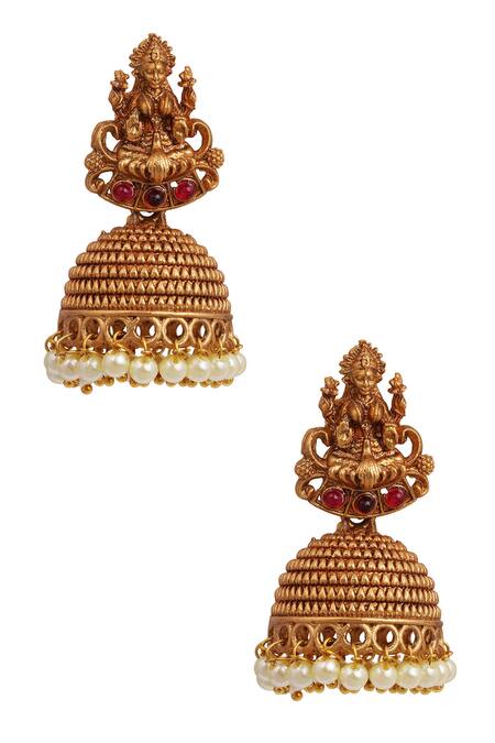 Tizora Gold Plated Pearls, Stones, Gota Patti Handcrafted Temple Necklace Set at Aza Fashions Tizora_Gold Plated Pearls, Stones, Gota Patti Handcrafted Temple Necklace Set _at_Aza_Fashions