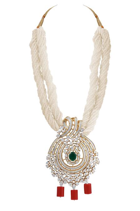 Tizora Gold Plated Diamonds, Pearls, Stones Multistrand Beaded Necklace Set Online at Aza Fashions Tizora_Gold Plated Diamonds, Pearls, Stones Multistrand Beaded Necklace Set _Online_at_Aza_Fashions