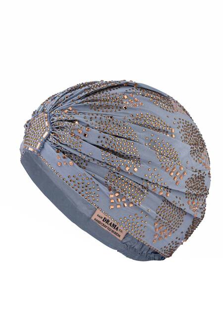 Hair Drama CO_Blue Rhinestone Embellished Turban _at_Aza_Fashions