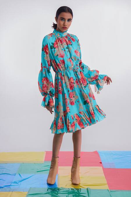 Interpret Blue Cotton Silk Ula Printed Dress