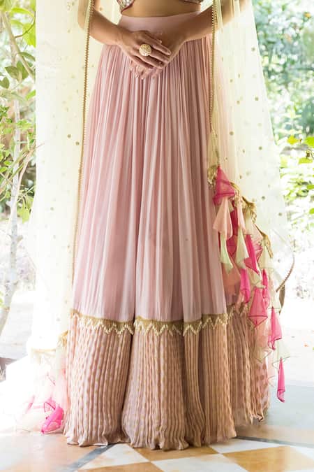 Basanti - Kapde Aur Koffee_Pink Organza, Georgette Halter Embroidered Lehenga Set _at_Aza_Fashions
