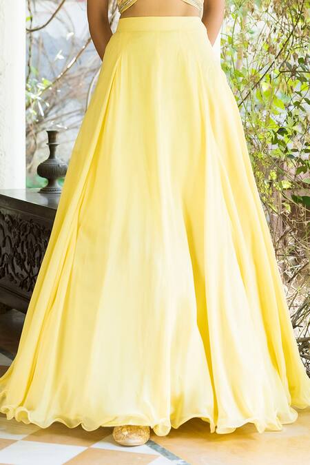 Basanti - Kapde Aur Koffee_Yellow Organza, Georgette Halter Blouse And Lehenga Set _at_Aza_Fashions