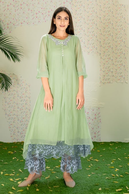 NAAZ BY NOOR Asymmetric Kurta & Palazzo Set 