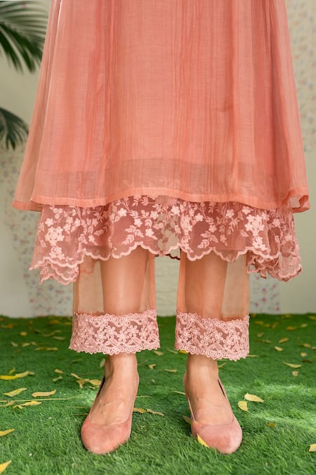 Naaz By Noor Pink Cotton, Organza, Chanderi Thread Work, 3d Embroidered Kurta And Palazzo Set at Aza Fashions Naaz By Noor_Pink Cotton, Organza, Chanderi Thread Work, 3d Embroidered Kurta And Palazzo Set _at_Aza_Fashions