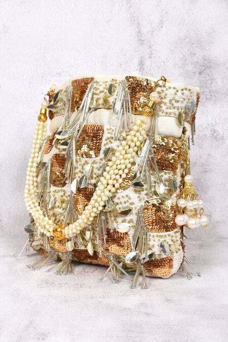 Samyukta Singhania White Embroidered Sequin Potli Bag