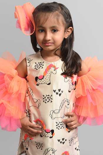 Buy_Lil Angels_Multi Color Cotton Multicolor Embellished Dress With Frill Sleeves _Online_at_Aza_Fashions
