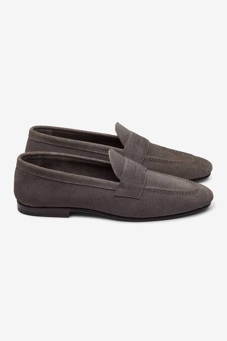 Bridlen_Grey Suede Penny Loafers_Online_at_Aza_Fashions
