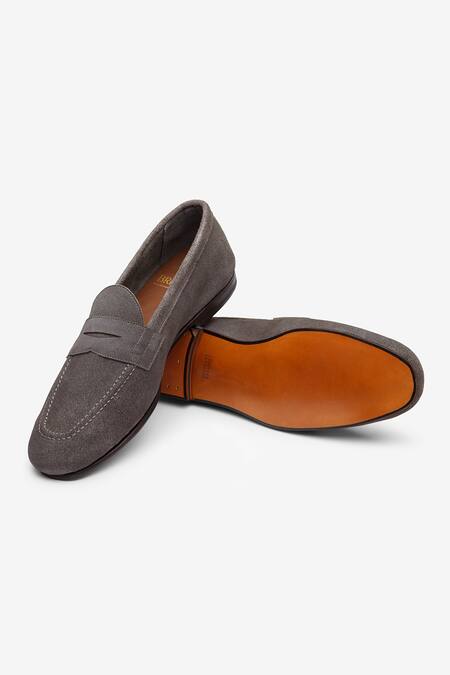 Shop_Bridlen_Grey Suede Penny Loafers_Online_at_Aza_Fashions