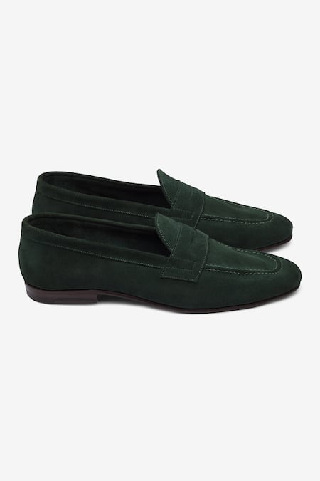 Bridlen_Green Suede Penny Loafers _Online_at_Aza_Fashions