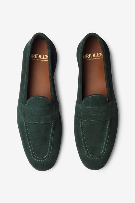 Buy_Bridlen_Green Suede Penny Loafers _Online_at_Aza_Fashions