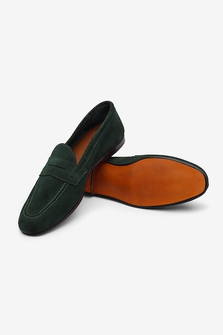 Shop_Bridlen_Green Suede Penny Loafers _Online_at_Aza_Fashions