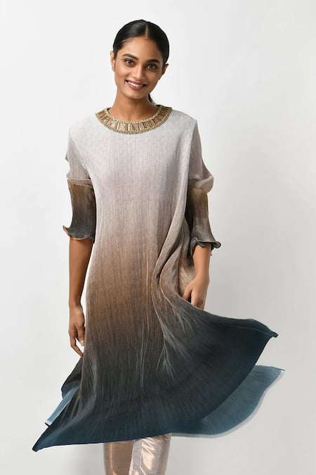 Kiran Uttam Ghosh Pleated Asymmetric Kaftan Tunic 