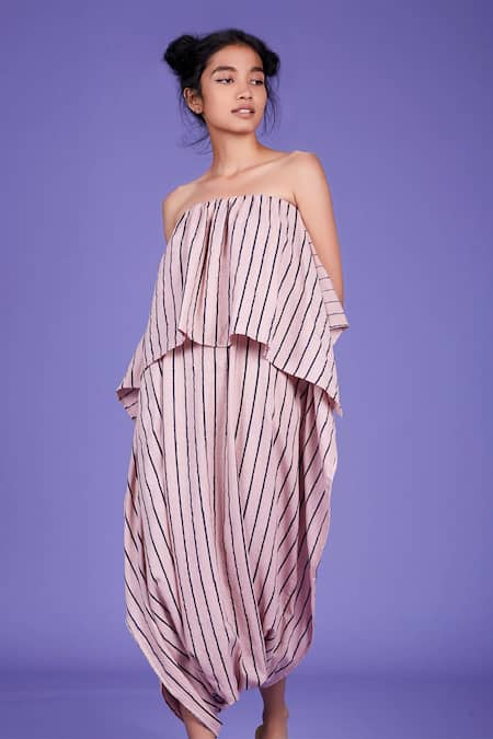 MATI Pink Cotton Striped Popover Jumpsuit