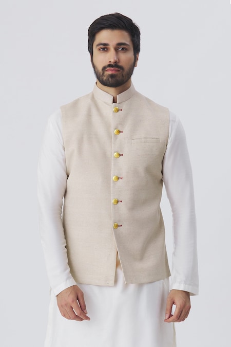 Jompers Woven Design Cotton Silk Nehru Jacket - Absolutely Desi